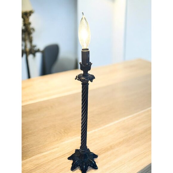 Hollywood Regency Silver Metal Candle Stick Lamp 16" - Picture 2 of 9